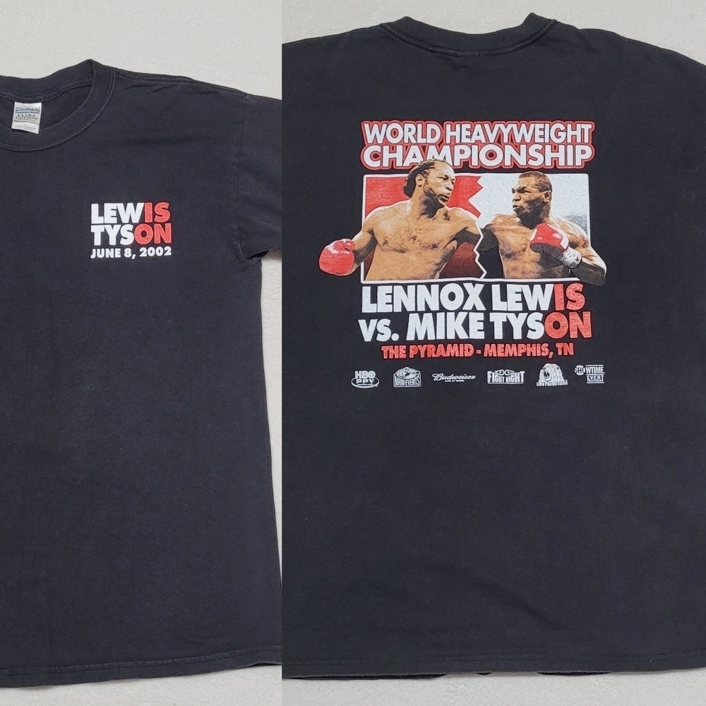 2002 Lennox Lewis vs Mike Tyson World Heavyweight Championship Black Cotton Tee